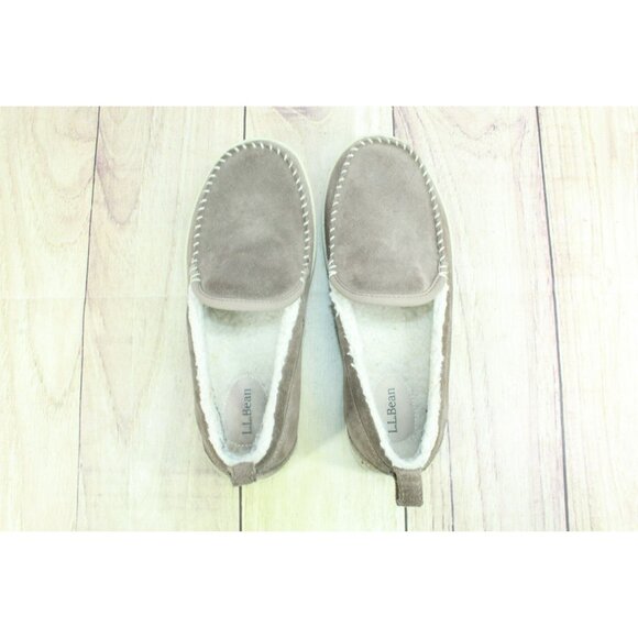 LL Bean Cement Suede Slip-On Fleece Lined Mountain Moccasin Slippers Size 8 M - Picture 7 of 9